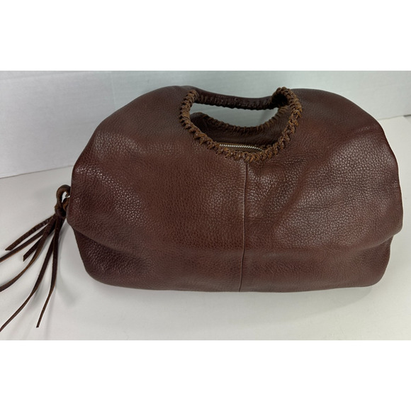 Banana Republic Brown Pebbled Genuine Leather Slouch Hobo Whipstitch Zip Bag - Picture 10 of 16